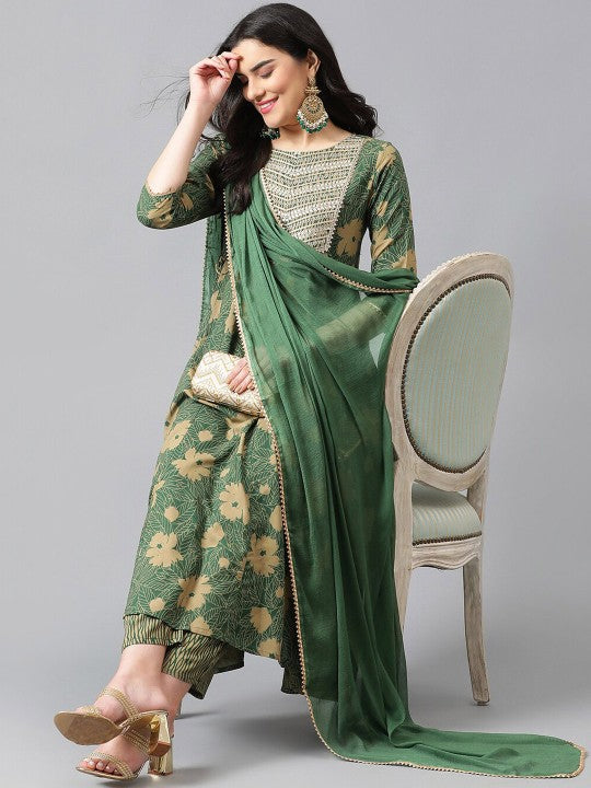 Women Ethnic Motifs Embroidered Regular Gotta Patti Kurta with Palazzos & With Dupatta-1