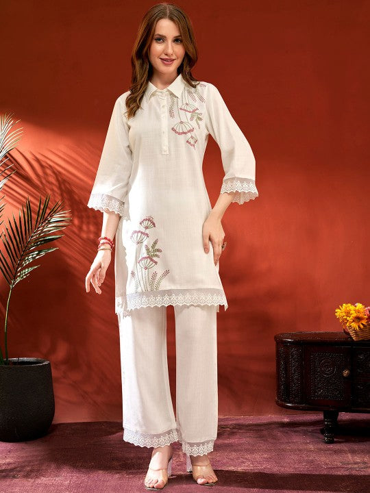 Embroidered Tunic With Trousers Co-Ords-1