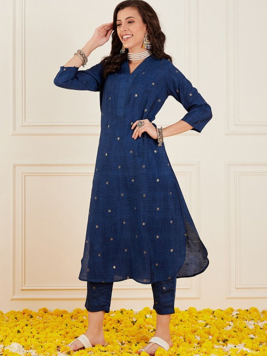 Ethnic Motifs Printed V-Neck Straight Kurta With Trouser-5