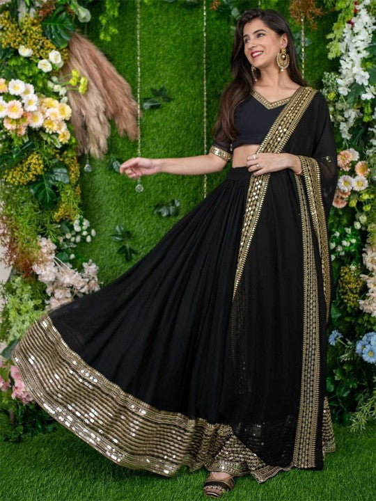 Embroidered Semi-Stitched Lehenga & Unstitched Blouse With Dupatta-1