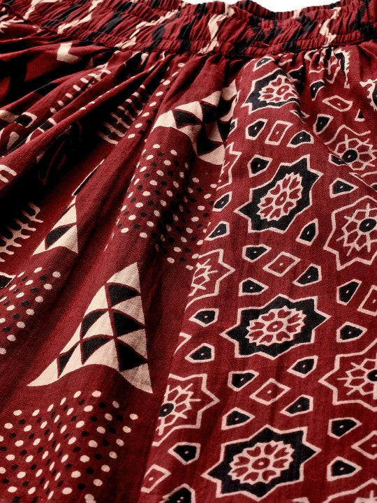 Anayna Women Printed A-Line Flared Cotton Maxi Skirt-4