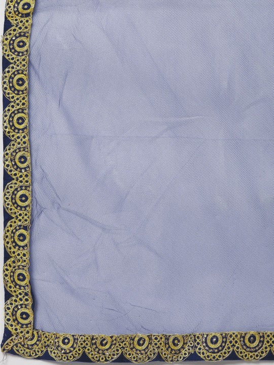 Navy Blue Embroidered Semi-Stitched Lehenga & Unstitched Blouse with Dupatta-7