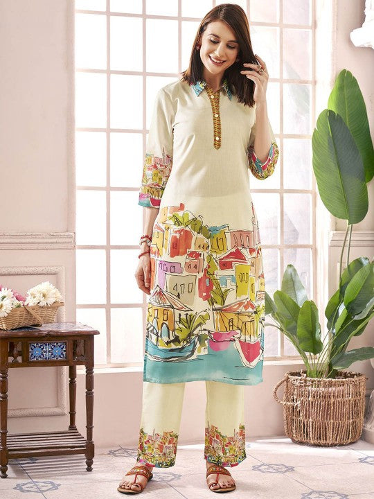Printed Shirt-Collar Tunic With Trouser Co-Ords-4