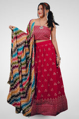 Multicolor Vibrant Floral Semi Stitched  Lehenga Cholis