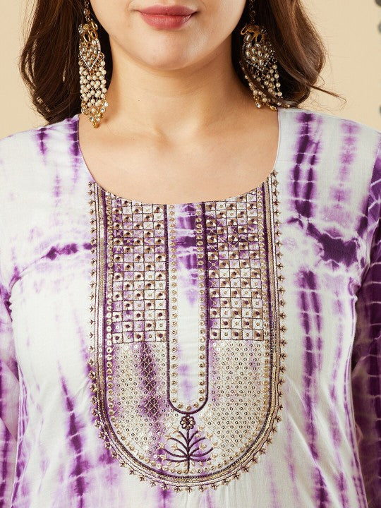 Ethnic Motifs Embroidered U-Neck Gotta Patti Kurta With Trouser & Dupatta-2