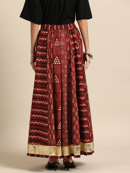 Anayna Women Printed A-Line Flared Cotton Maxi Skirt-5