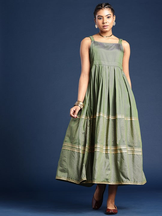 Smocked Printed Flared Midi Taavi Festive Ethnic Dresses-1