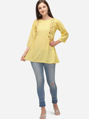 Raisin Women Yellow Embroidered Straight Tunic