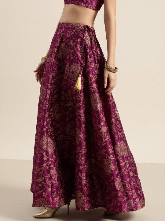 Charming Purple Floral Jacquard Skirt-2