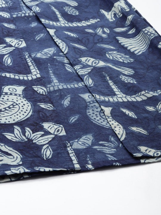 Women Ethnic Motifs Printed Pure Cotton Indigo Maxi Skirt