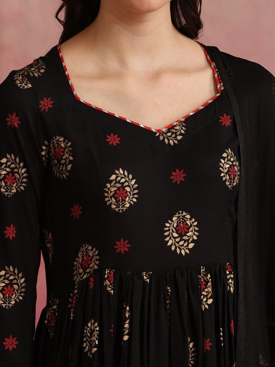 Ethnic Motifs Printed Anarkali Kurta With Palazzos & Dupatta-3