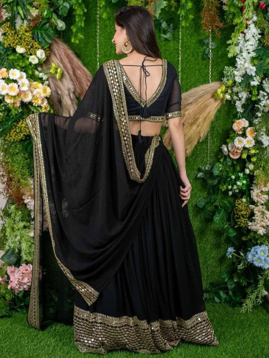 Embroidered Semi-Stitched Lehenga & Unstitched Blouse With Dupatta