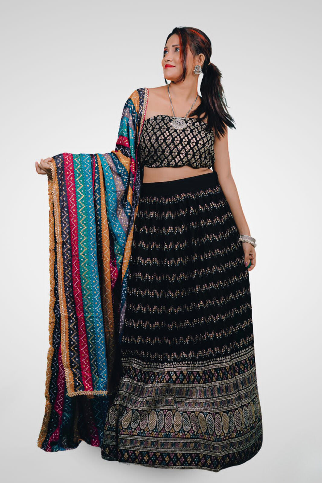 Multicolor Vibrant Semi Stitched Lehenga Cholis-2