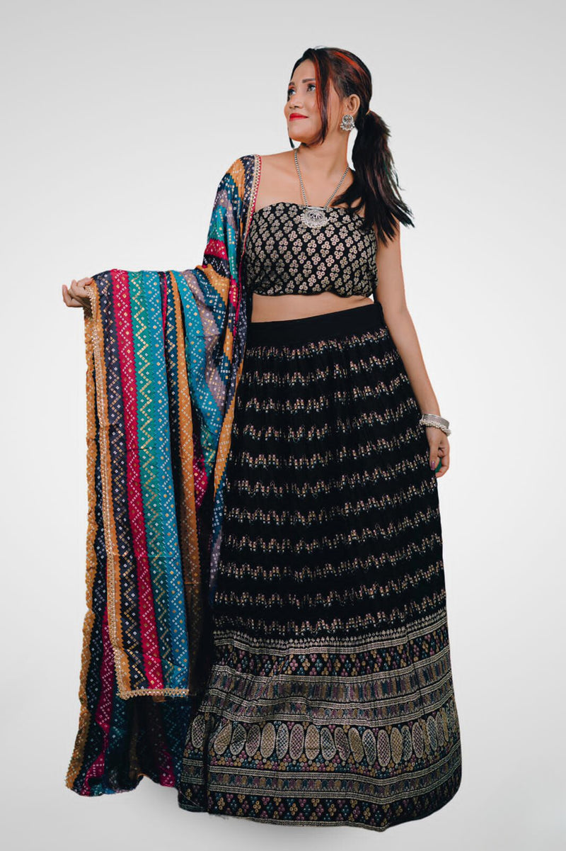 Multicolor Vibrant Semi Stitched Lehenga Cholis-2