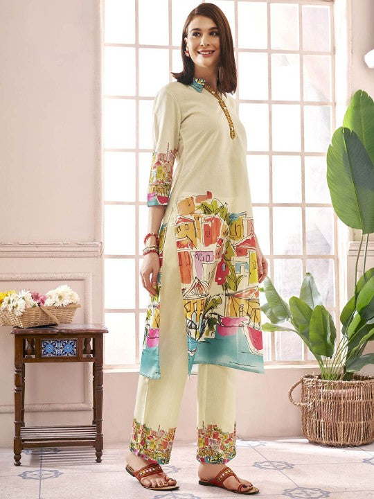 Printed Shirt-Collar Tunic With Trouser Co-Ords-3