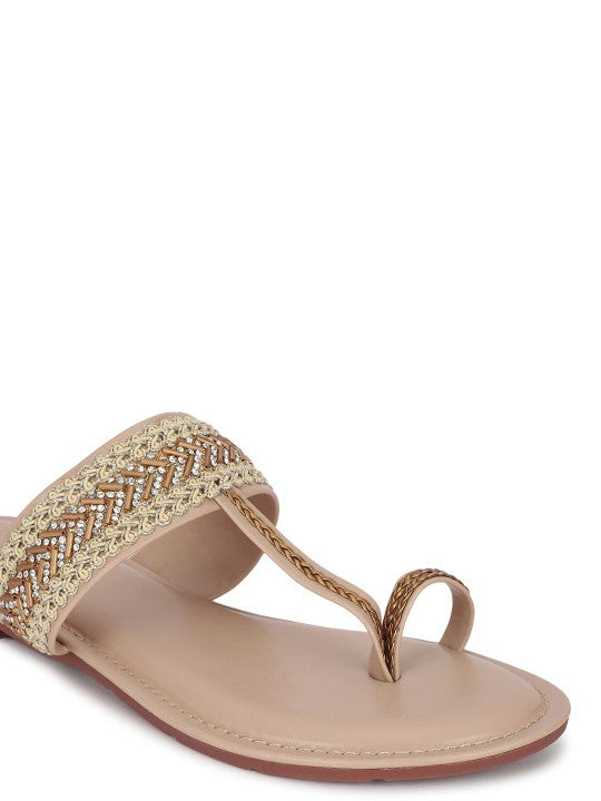 Women Festive Embellished One Toe Flats-4