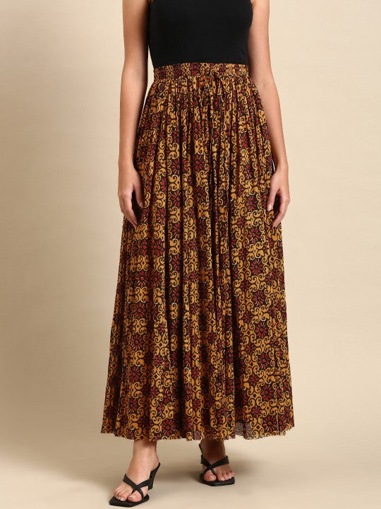 Anayna Women Floral Printed Pleated Flared Maxi Skirt-4