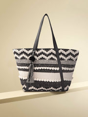 Women Black & Off-White Woven Design Shoulder Bag