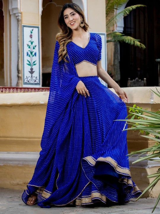 Printed Semi-Stitched Lehenga & Unstitched Blouse With Dupatta-1