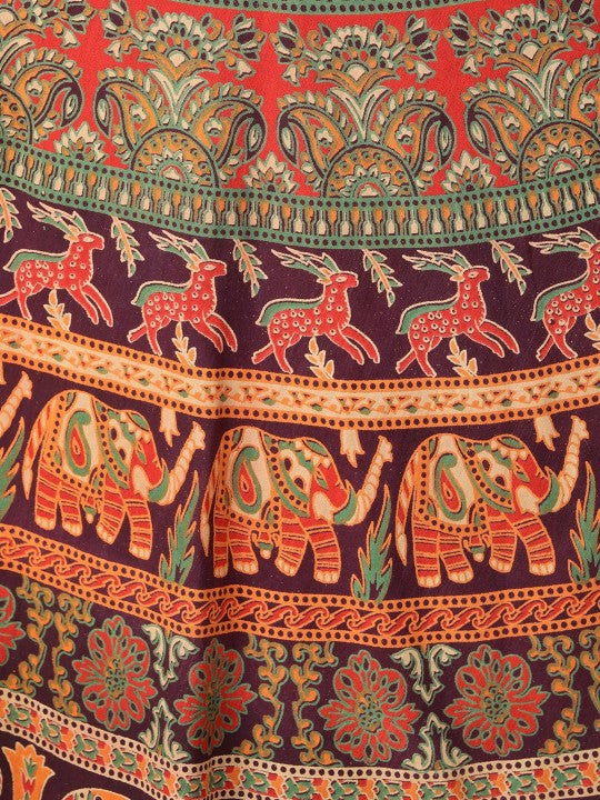 Amaranth Wrap-Around Long Skirt with Printed Elephants and Deer-3