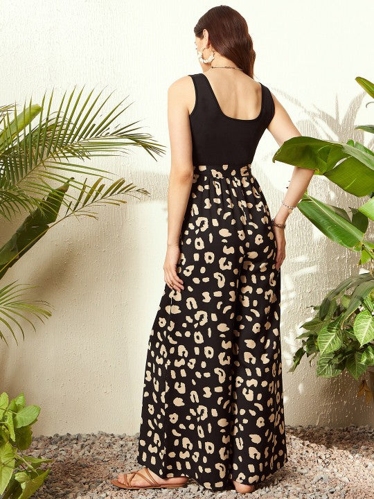 Animal Printed Square Neck Sleeveless Basic Jumpsuit-4