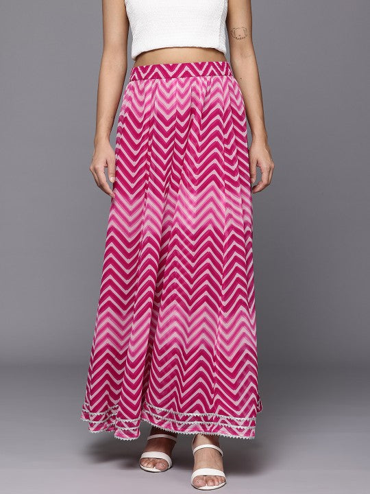 Women Leheriya Printed Gotta Patti Detail Flared Maxi Skirt-1