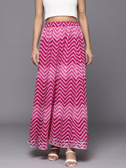 Women Leheriya Printed Gotta Patti Detail Flared Maxi Skirt