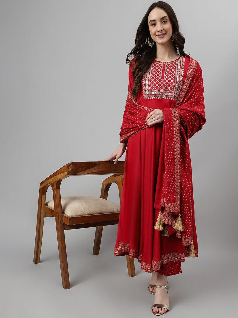 Embroidered Regular Sequinned Kurta with Palazzos & Dupatta-7