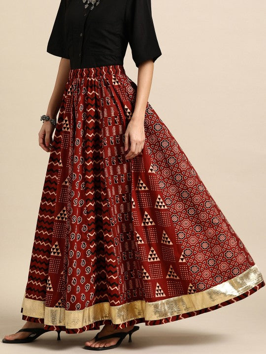 Anayna Women Printed A-Line Flared Cotton Maxi Skirt-6