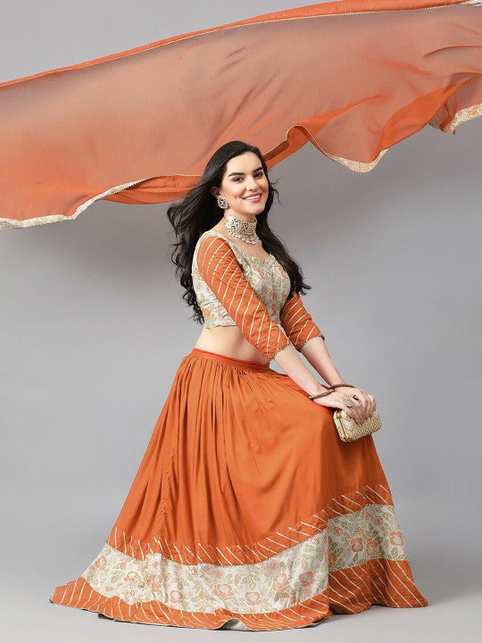 Floral Woven Design Gotta Patti Ready to Wear Lehenga & Blouse With Dupatta
