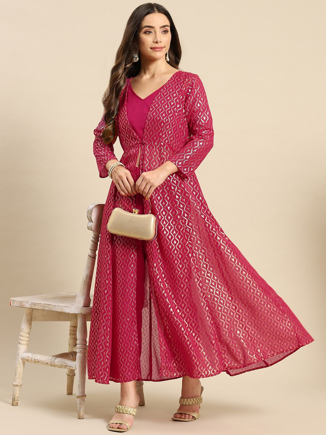 Black Ethnic Motifs Printed Pure Cotton Straight Kurta With Trousers & Dupatta-1