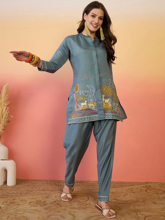 Embroidered Tunic With Trouser Co-Ords-1
