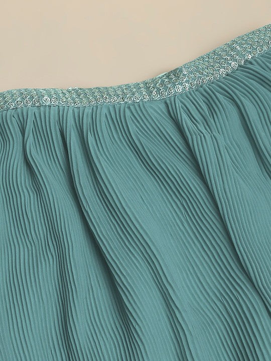 Teal & Gold-Toned Embellished Ready to Wear Lehenga Choli with Jacket