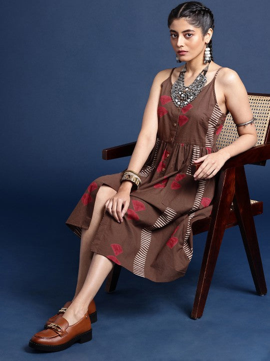 Block Print Legacy Geometric Printed Pure Cotton Ethnic Dress-4