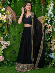 Embroidered Semi-Stitched Lehenga & Unstitched Blouse With Dupatta