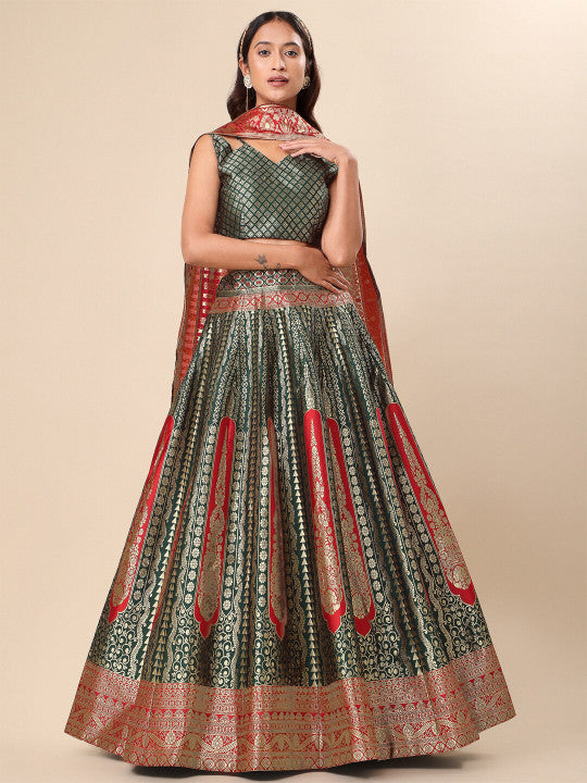 Navy Blue Lehenga & Unstitched Blouse With Dupatta-5
