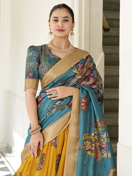Kalamkari Printed Ready to Wear Lehenga & Unstitched Blouse With Dupatta-2