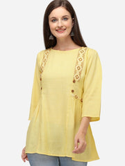 Raisin Women Yellow Embroidered Straight Tunic