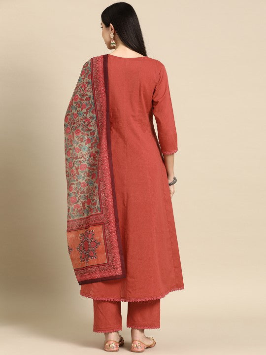 Anarkali Pure Cotton Kurta With Trousers & Dupatta-2