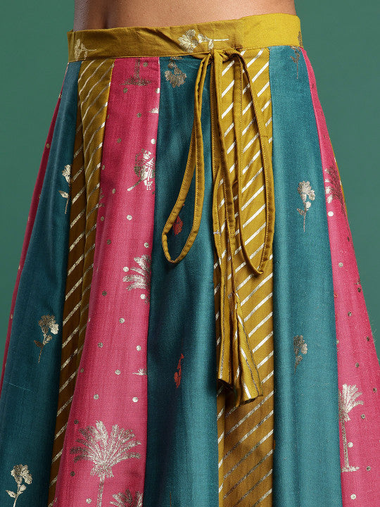 Foil Printed V-Neck Dolman Sleeves Ready to Wear Lehenga Choli