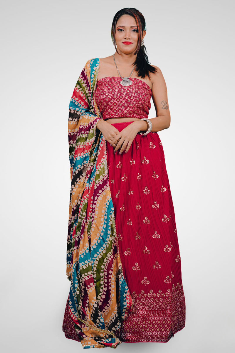 Multicolor Vibrant Floral Semi Stitched  Lehenga Cholis-1