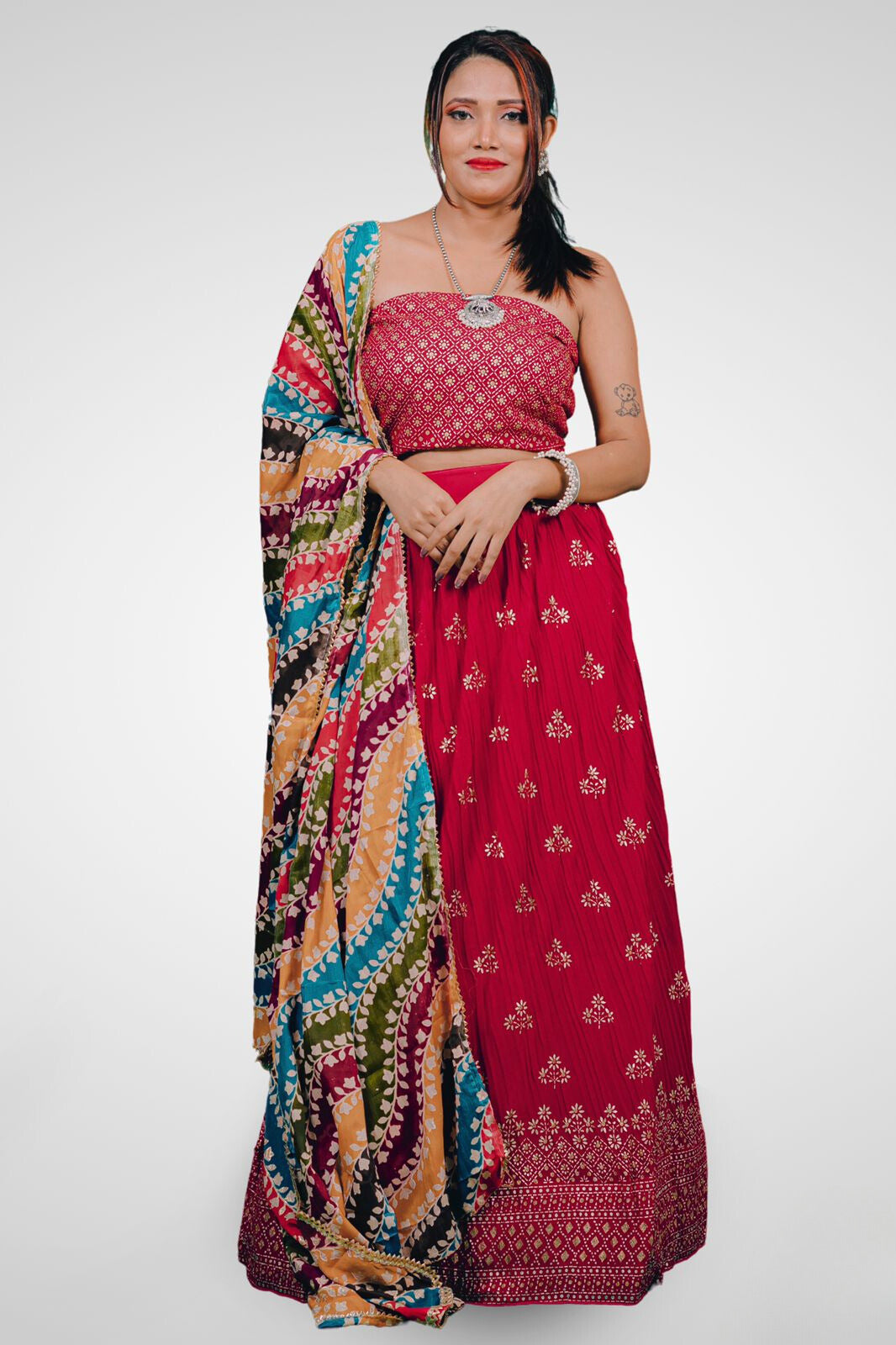 Multicolor Vibrant Floral Semi Stitched  Lehenga Cholis