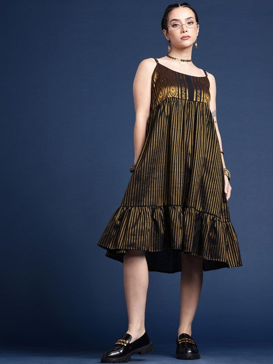 Striped Shoulder Straps Woven Legacy Ethnic Dresses-1