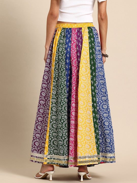 Floral Printed Pure Cotton Flared Maxi Skirt-3