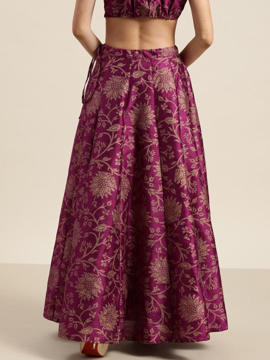 Charming Purple Floral Jacquard Skirt-3