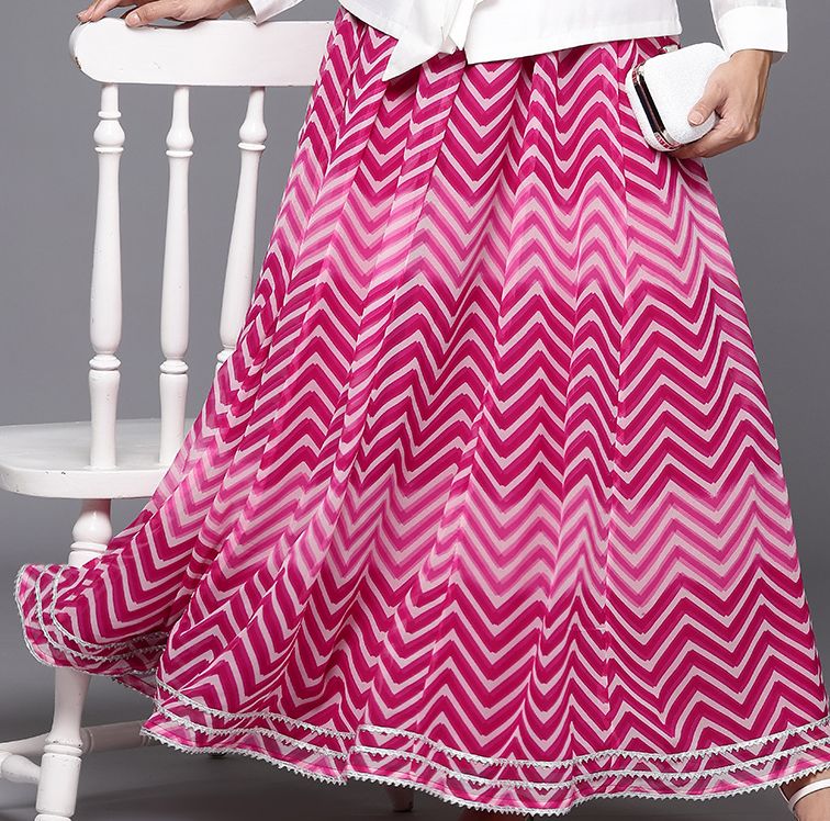 Women Leheriya Printed Gotta Patti Detail Flared Maxi Skirt-6