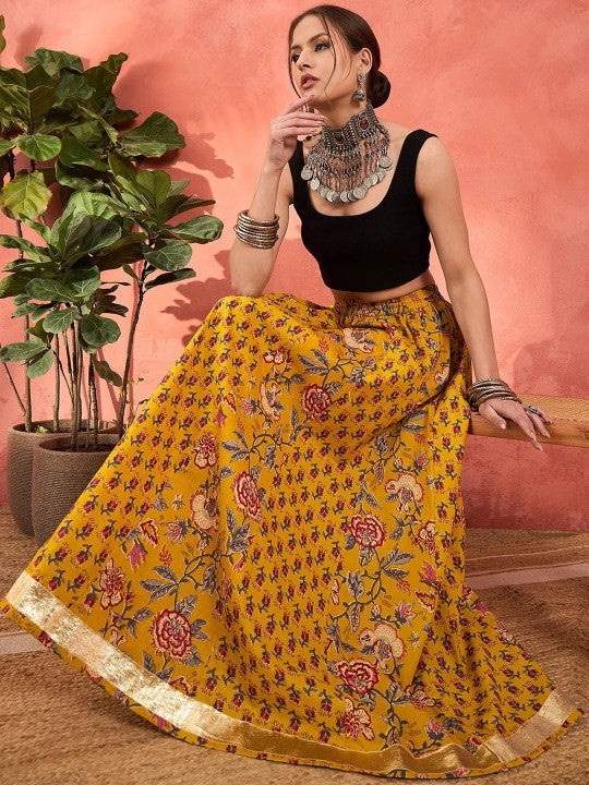 Printed Pure Cotton Flared Maxi Skirt-4