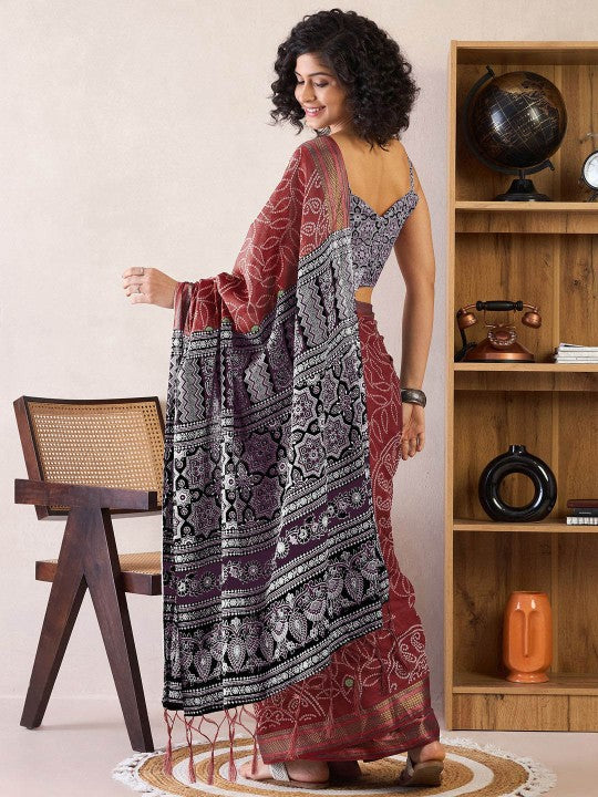 Bandhani Printed Ready to Wear Bagru Sarees-2