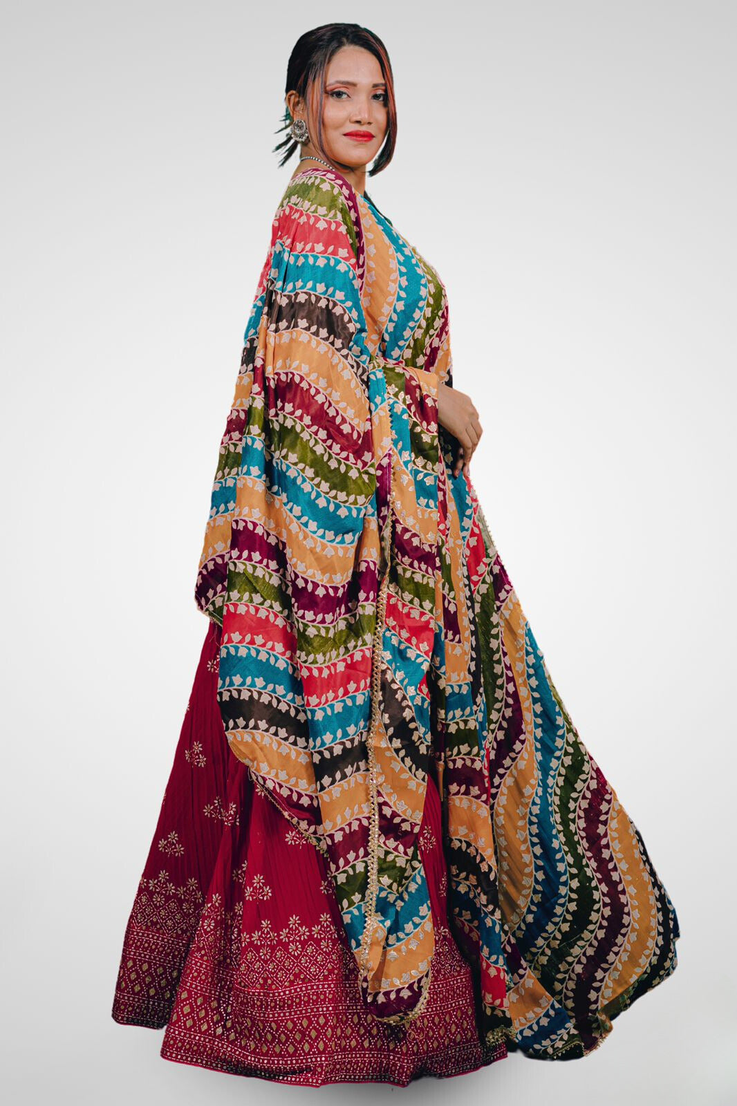 Multicolor Vibrant Floral Semi Stitched  Lehenga Cholis-3