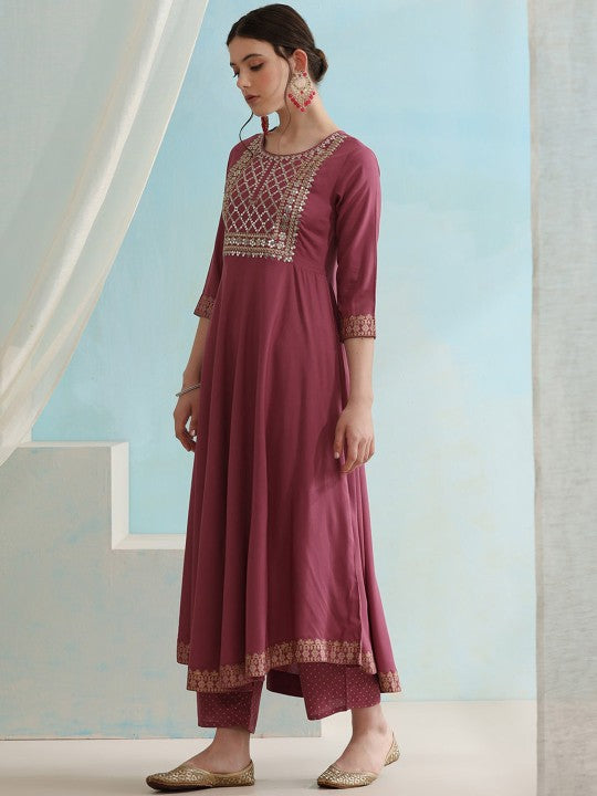 Embroidered Regular Sequinned Kurta with Palazzos & Dupatta-4